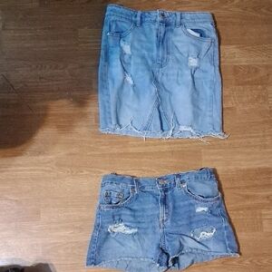 Levi's Light Distressed Jean Shorts And Denim Skirt Both Size 14